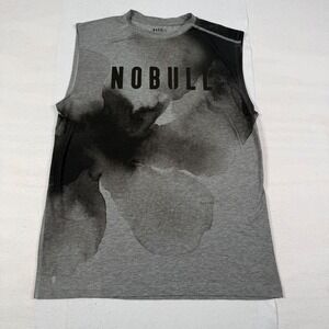 NOBULL Mens Sleeveless Training Tee Gray Black Watercolor Graphic Logo Large